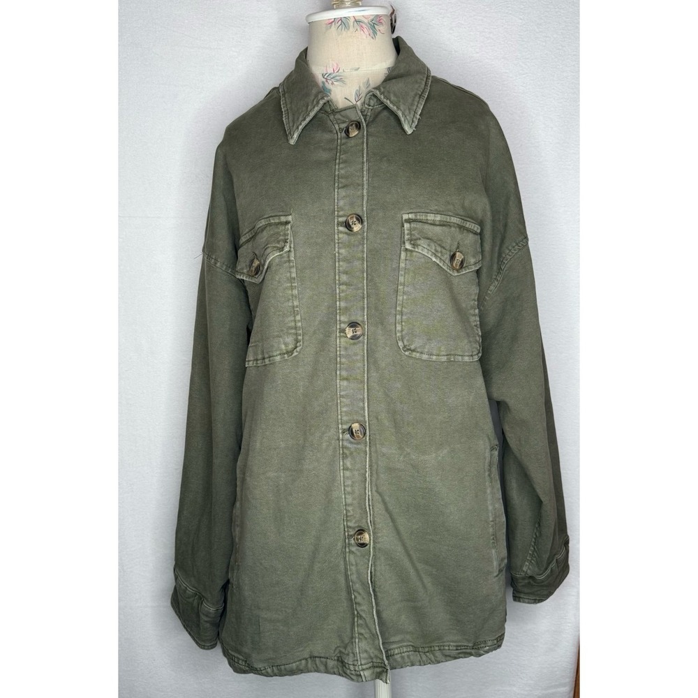 Aerie Olive Green Utility‎ Shacket Jacket Women's Large Button Front Oversized